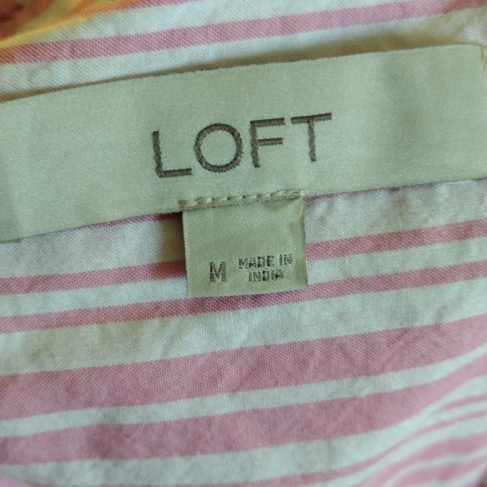 Loft Pink Striped Ruffle Sleeve Top - Picture 2 of 3